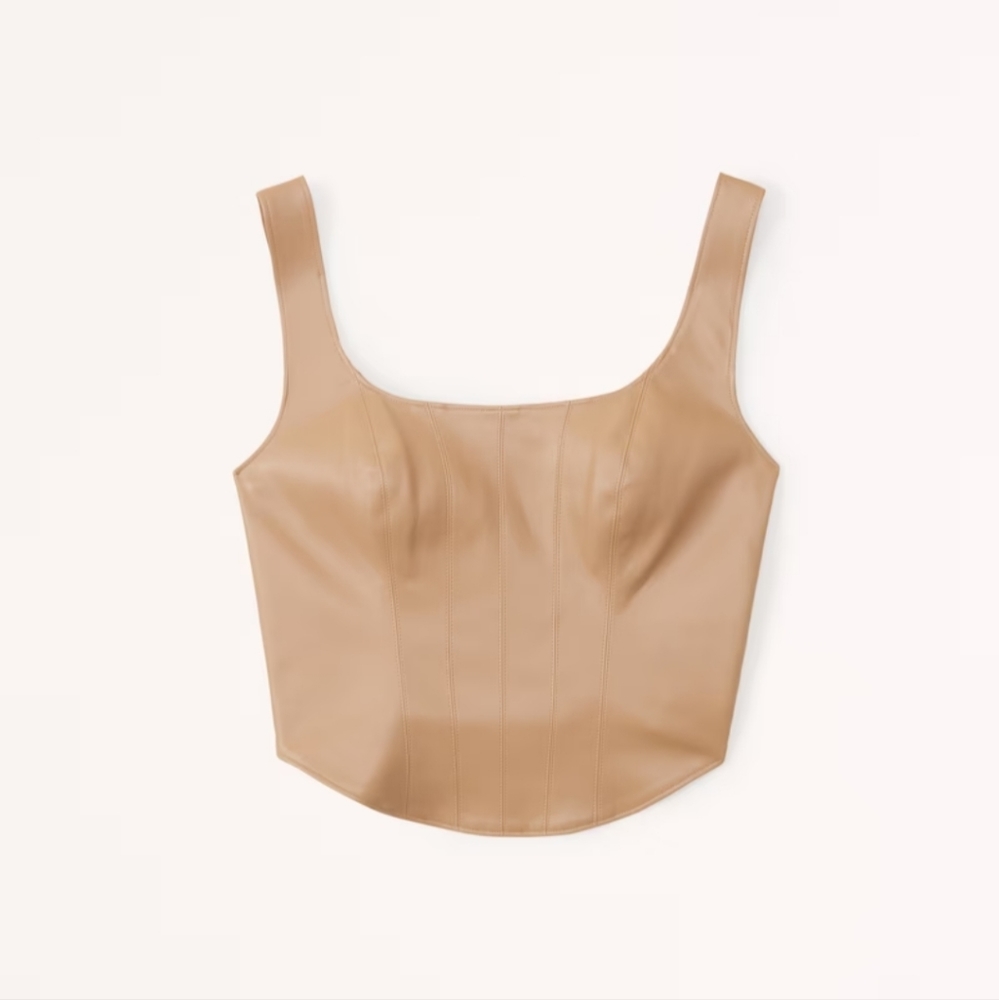 Faux Leather Corset Scoopneck Top in Camel XS